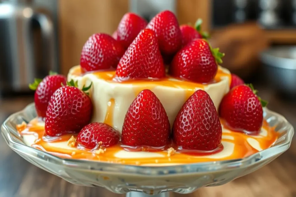 A delicious bowl of strawberry banana pudding layered with fresh fruits and vanilla wafers.