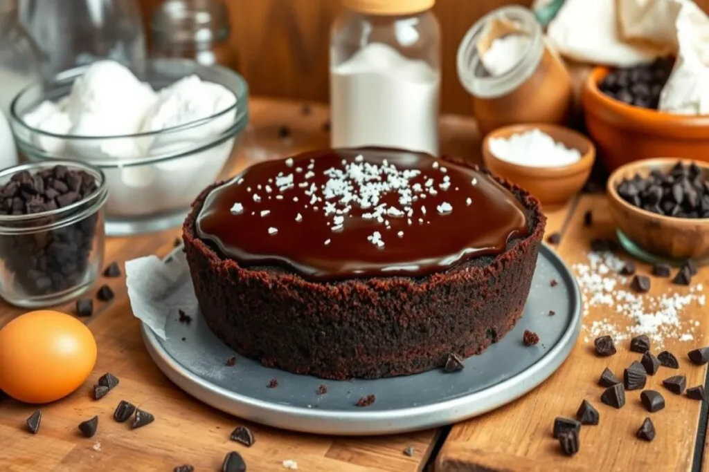 Homemade brownie pie with rich, fudgy center and flaky crust.